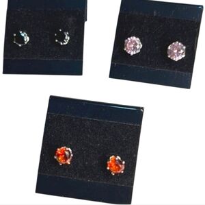 CZ Earrings Silver Genuine 3PC  Women Jewelry Accessories
